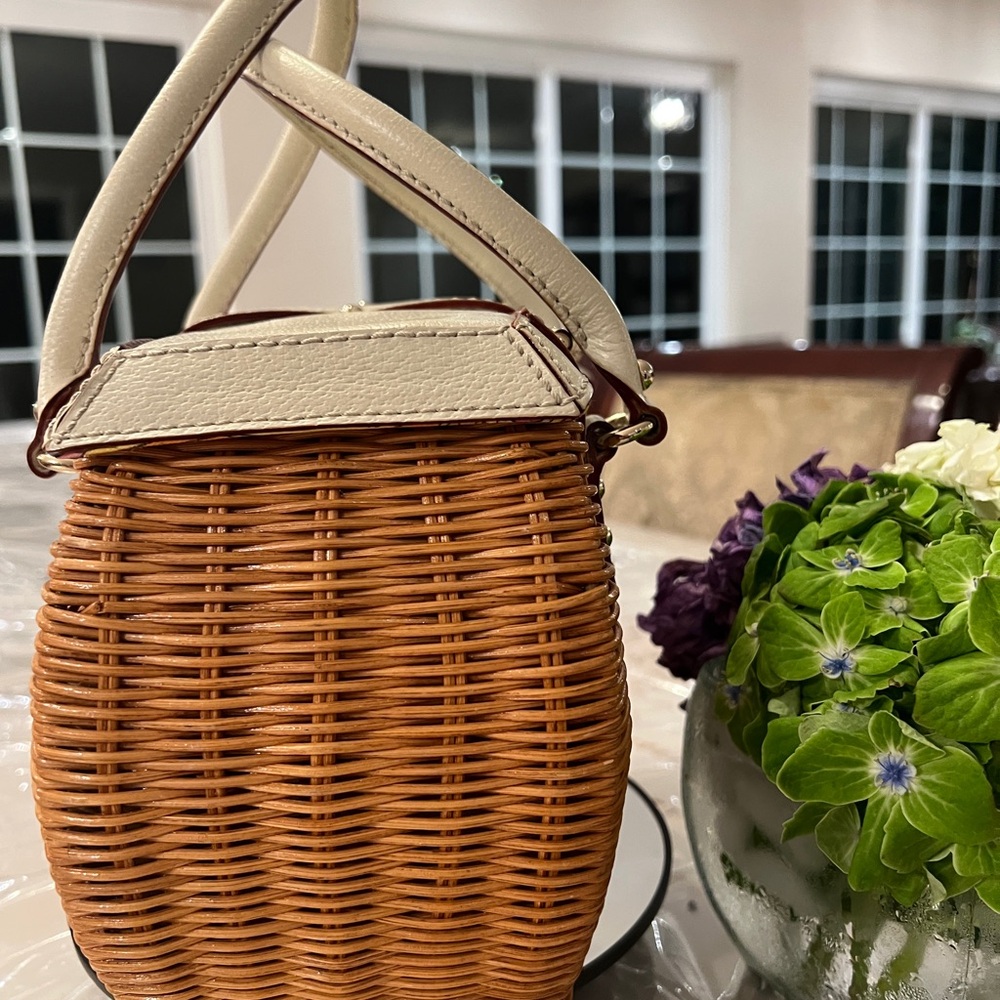 Vintage Kate Spade New York Wicker Basket Bag – Early 2000s Floral Lined - Picture 9 of 11